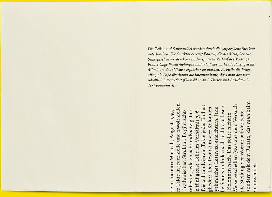 Textsammlung mit Texten von Johann Wolfgang von Goethe, Richard Buckminster Fuller und John Cage.